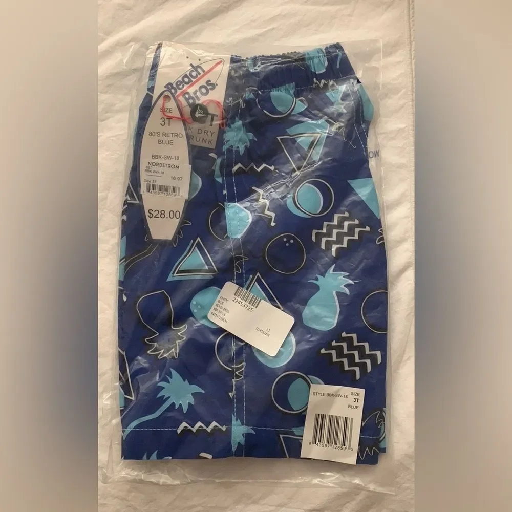 NWT BEACH BROS 80's Retro Swim Shorts for boys. Blue. Size 3T